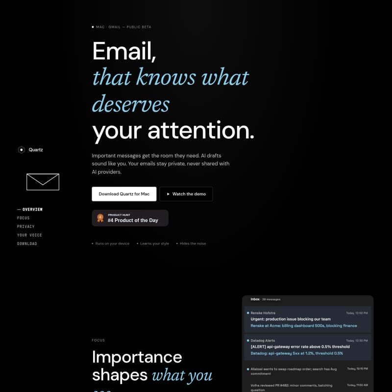 View Quartz - Quartz: Secure AI-Powered Email Client for Mac and Gmail with On-Device Processing Quartz - AI Tool Screenshot and Interface Preview