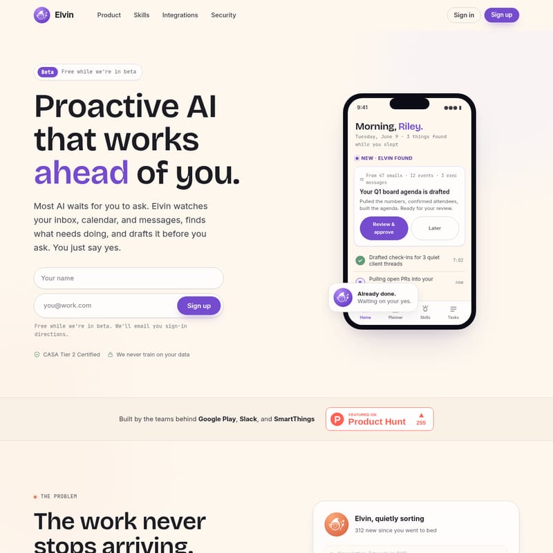 View Elvin - Elvin: A Proactive AI Assistant Designed to Draft Work and Manage Tasks Before You Even Ask Elvin - AI Tool Screenshot and Interface Preview