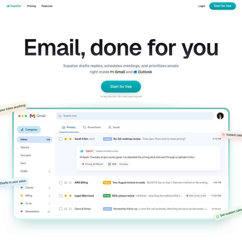View Supafax - Supafax: AI-Powered Email Assistant for Drafting, Scheduling, and Automated Inbox Management Supafax - AI Tool Screenshot and Interface Preview