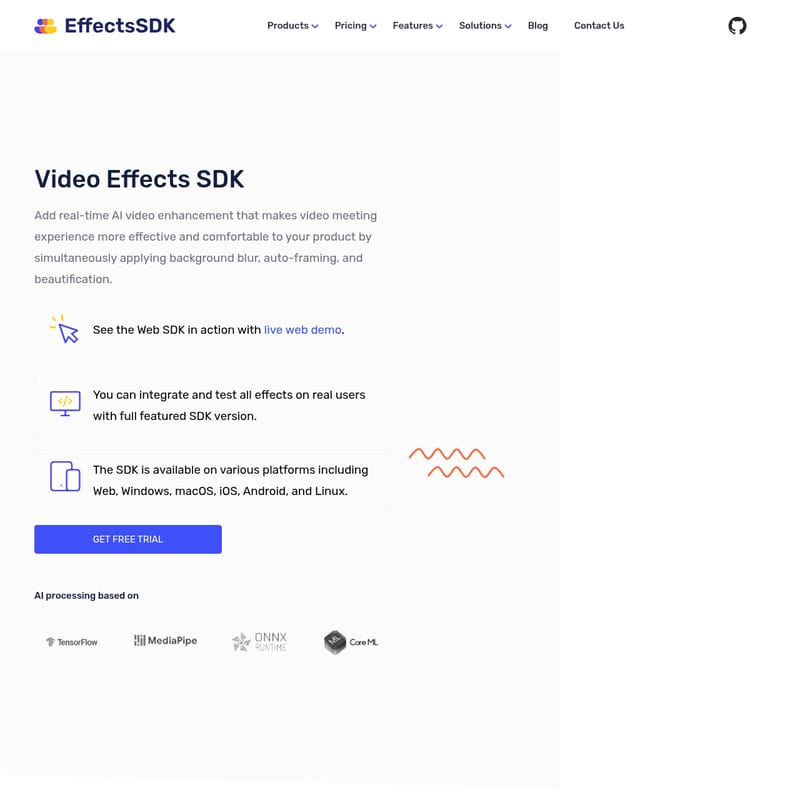 View Effects SDK - Video Effects SDK : Solution IA pour le flou d'arrière-plan et la beautification en temps réel Effects SDK - AI Tool Screenshot and Interface Preview