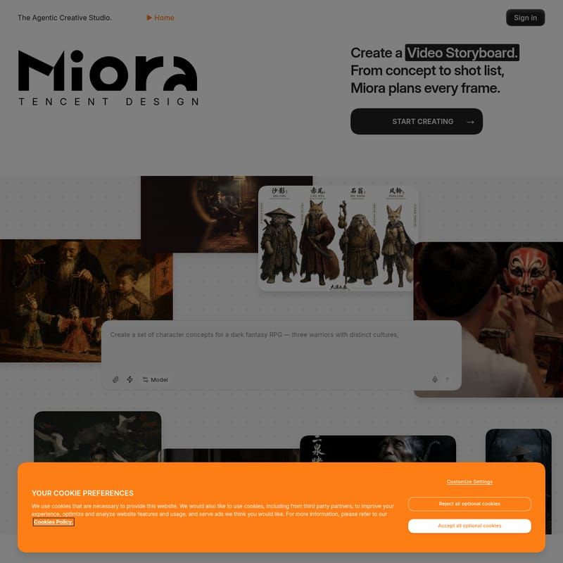 View Miora - Miora: The Agentic Creative Studio for Professional Creative Pipelines and Asset Generation Miora - AI Tool Screenshot and Interface Preview