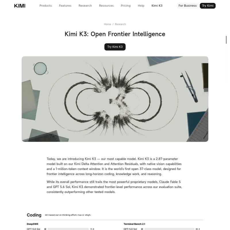 View Kimi K3 - Kimi K3 : Le premier modèle d'IA ouvert de classe 3T pour le codage et la recherche Kimi K3 - AI Tool Screenshot and Interface Preview