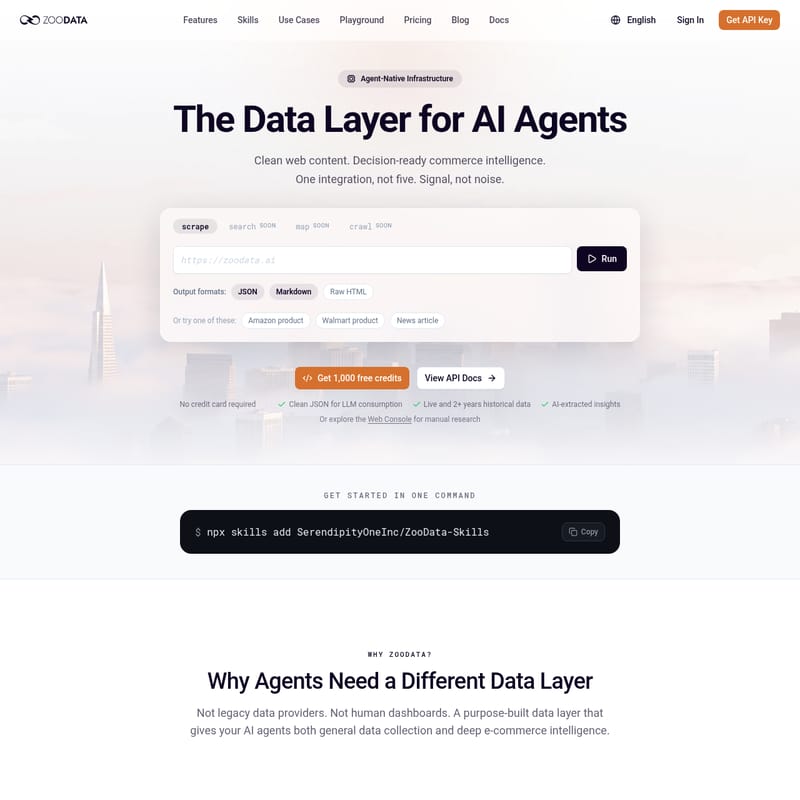 View ZooData - ZooData: The Definitive Data Layer for AI Agents ZooData - AI Tool Screenshot and Interface Preview