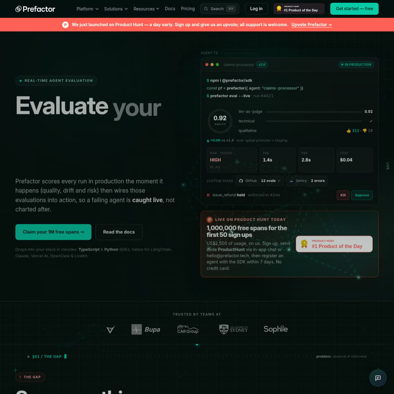 View Prefactor - Prefactor: Real-Time AI Agent Evaluation and Observability Platform Prefactor - AI Tool Screenshot and Interface Preview