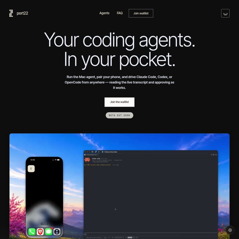 View Port22 - Port22: Remote Control for Claude Code Port22 - AI Tool Screenshot and Interface Preview