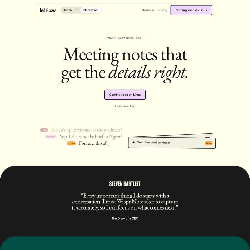 View Wispr Flow Notetaker - Wispr Flow Notetaker: AI Meeting Notetaker Wispr Flow Notetaker - AI Tool Screenshot and Interface Preview